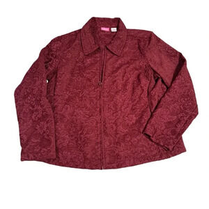 🍷 Pappagallo Casuals Red Paisley Zip Jacket‎ Women’s XL 🍷